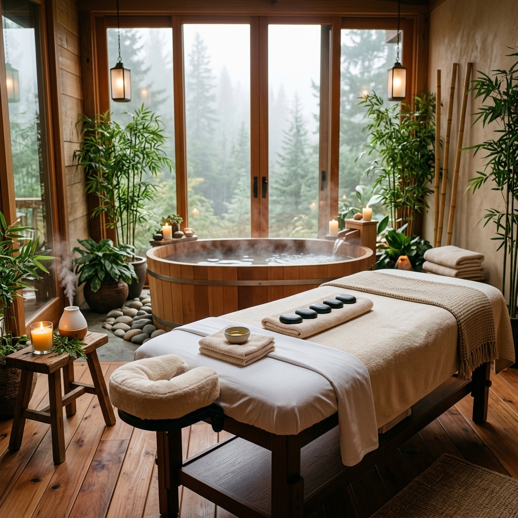 Soothing resort spa wellness massage room